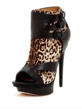 L.A.M.B. Gwen Stefani Dorrie Animal Print Platform Peep-toe Ankle Bootie US 10